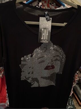 SHINY Black Rhinestone Portrait Tee - 19-20” Ptp